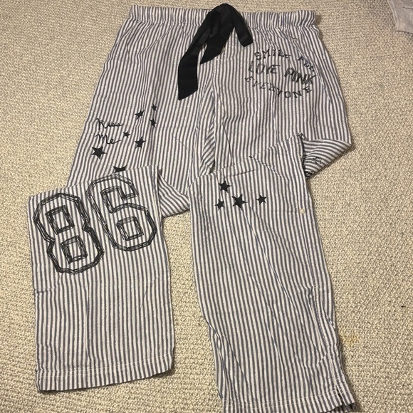 Victoria's Secret Other - Vintage Victoria's Secret PINK Striped Blue Metallic Pajama Pants